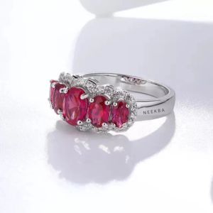 Rubí y moissanita de tres filas 14K oro blanco sólido anillo de bodas estilo Art Deco Vintage anillo de rubí de laboratorio-opción de reemplazo de piedras preciosas - Product Image 4