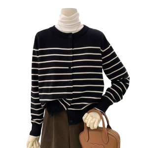 Womens Striped Knit <b>Cardigan</b> <b>Sweater</b> Long Sleeve Button Front Crew Neck Casual Elegant Fashion Top Quick Dry Lightweight Daily - Product Image 1