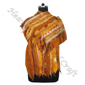 Soie indienne 15 bandes écharpe réversible longue étole de créateur rayures colorées fabricant en gros inde hiver sari patchs - Product Image 6