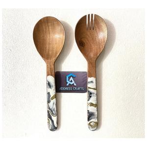 Hot Selling Wooden Cutlery With Epoxy Resin Handle Acacia Salad Server Set Kitchen Utensils <b>Serving</b> <b>Spoon</b> Tableware Salad Tools - Product Image 1