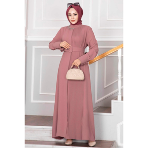 Robe hijab plissée avec col roulé Rose - Product Image 6
