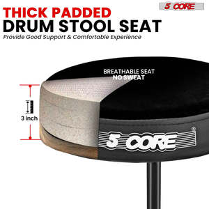 5 Core <b>Drum</b> Throne 3 Thick Padded Memory Foam Comfortable Drummer Stool 330Lb Capacity Adjustable - Product Image 5