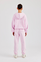 Vente en gros, ensemble sweat-shirt à capuche et pantalon de survêtement zippé 100% coton 300gm pour femmes, surdimensionné rose, lourd, baggy, survêtement zippé