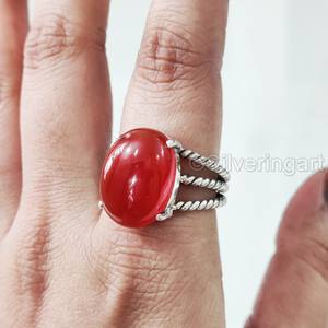 Bague pour femme en argent sterling 925 avec pierre précieuse onyx rouge naturel, pierre de naissance de décembre, 3 anneaux torsadés style bohème, bijoux de Noël - Product Image 5