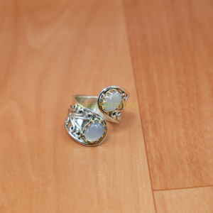 Natural Blue Fire Rainbow Moonstone And Aquamarine Gemstone Pure 925 <b>Sterling</b> <b>Silver</b> And Brass <b>Ring</b> <b>Adjustable</b> <b>Ring</b> - Product Image 1