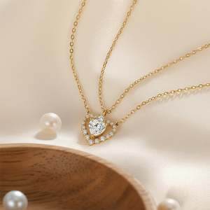Conjunto de Collares de Amistad con Corazón Dividido en Plata de Ley Jeulia con Detalles de Perlas y Diamantes - Product Image 5