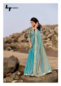 Colección de Saree bordados de seda Malai Premium Catálogo completo disponible a precio mayorista ideal para ropa de fiesta - Product Image 4