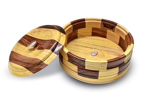 Boîte Chapati en bois de style antique avec couvercle en bois forme ronde Casserole Roti boîte de service décor à la maison idée cadeau florale - Product Image 2