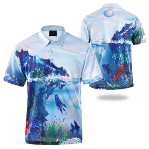 เสื้อโปโลสแปนเด็กซ์/ โพลีเอสเตอร์สำหรับทุกเพศเสื้อตกปลาแขนสั้นสีฟ้าแบบดิจิทัลออกแบบได้ตามต้องการ - Product Image 3