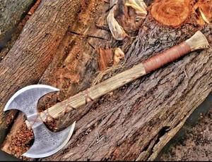 Hache viking à double tête faite à la main, très vendue, en acier à haute teneur en carbone, forgée, hache de bataille à double tranchant avec étui en cuir - Product Image 4