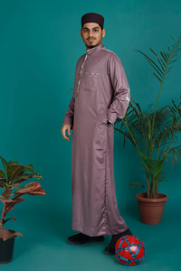 High Quality Hijazi Polyester Long Sleeve <b>Thobe</b> <b>for</b> Adults Lustrous Allium Breathable Fabric Traditional Muslim Clothing - Product Image 3