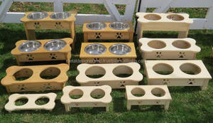 Juego de 3 comederos dobles para perros, cuencos de acero inoxidable con forma de hueso de madera, plato para mascotas - Product Image 3