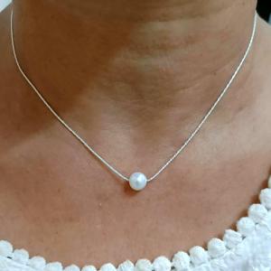 Collier ras du cou en argent sterling avec une seule perle d'eau douce, pierre de naissance de juin - Product Image 6