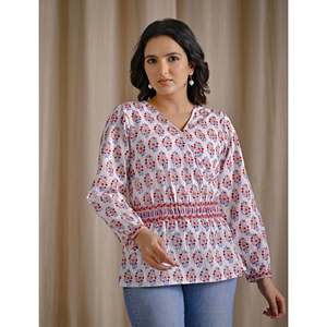 Top Corto de Algodón Blanco con Estampado a Mano y Característica Transpirable - Product Image 6