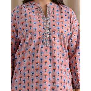 Blusa de Mujer con Estampado Floral Malva, Botones Bordados en la Parte Delantera, Corte Holgado, Tejido de Popelina, Seda y Lino, Talla XL, Estilo Formal - Product Image 2