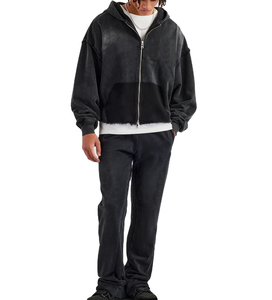 Survêtement évasé délavé à l'acide avec broderie en détresse et logo personnalisé Offre Spéciale de qualité supérieure French Terry pour hommes - Product Image 1