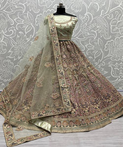Tenue de mariage tendance multicolore en tissu taffetas de coton brodé, design moderne, vêtement ethnique, Lehenga Choli Dupatta indien - Product Image 1