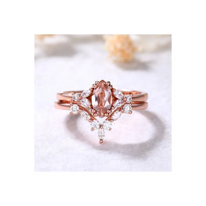 Morganite 18 carats, nouveau design de luxe, bagues en or massif avec bagues en diamants véritables - Product Image 1