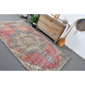 Vintage Turkish Rug 4.7 X 8 ft <b>Red</b> Blue Patchwork Design Large Boho Area Rug for Hallway Bedroom Wool <b>Material</b> Latex Backing - Product Image 4