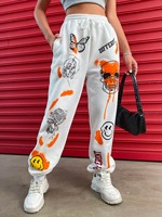 Nouveau design, pantalon de survêtement décontracté d'hiver pour femme, 100 % coton molletonné, couleur unie, taille mi-haute, devant plat classique