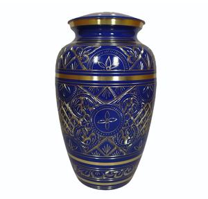 Urna Funeraria de Latón Grabada en Azul Antiguo, Estilo Americano/Europeo, para Adultos, para Guardar Cenizas de Cremación - Product Image 1