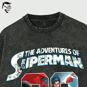 T-shirt tendance décontracté délavé à l'acide pour hommes T-shirt surdimensionné personnalisé en polaire à manches courtes et col en O avec impression numérique de caractères - Product Image 3