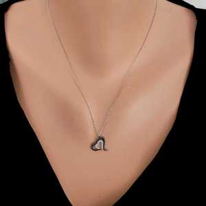 Collier en argent sterling 925 avec zircon blanc et moissanite, or 14 carats et platine, motif géométrique, détail cœur intérieur, sertissage clos - Product Image 1