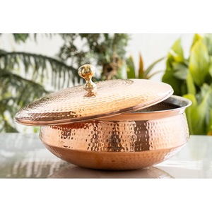 IndianArtVilla Olla Degchi de diseño martillado de cobre puro con perilla de latón-Utensilios de cocina con tapa, uso doméstico en hoteles y restaurantes - Product Image 3