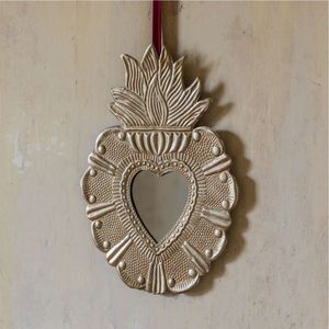 Miroir mural rond de luxe en or avec bordure en forme de cœur, miroir décoratif sacré Milagro, style vintage, décoration murale en métal - Product Image 5