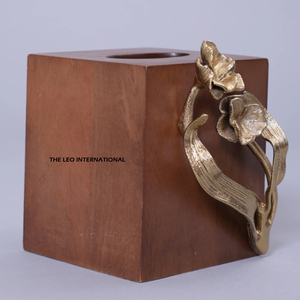 Vaisselle Vintage Porte-mouchoirs de rangement Boîte à mouchoirs carrée luxueuse en métal Accent feuillu Design moderne pour l'hôtel et le restaurant - Product Image 5