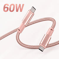 Cable de Carga Rápida con Diseño SR Hueco, 20V 3A 60W, USB-C a USB-C, 1m, Cable de Datos Trenzado de Nailon para Teléfonos Móviles con Logotipo Personalizado