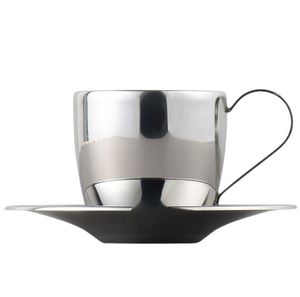 Meilleures ventes Tasse et soucoupe en acier inoxydable pur poli argenté écologique pour servir le café et le thé - Product Image 4