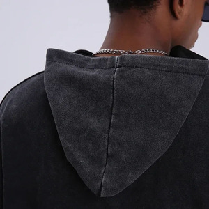 Vente en gros de sweat-shirts à capuche surdimensionnés pour hommes, lavés à l'acide, délavés à la pierre, épaules tombantes, coton lourd, molleton français, saison d'automne, veste à capuche - Product Image 5
