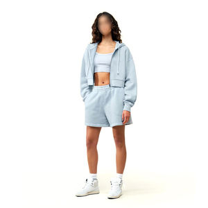 Ensemble short et sweat à capuche en coton pour femme de la plus haute qualité, de couleur grise, pour femmes. - Product Image 2