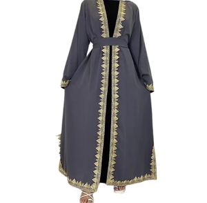 Fabrication de vêtements pour femmes musulmanes Robe en satin brodée islamique de Dubaï pour femmes Kimono superposé Abaya vêtements islamiques respirants - Product Image 4