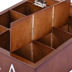 Caja de almacenamiento de té de madera, bolsita de té que almacena 9 compartimentos Caja de té de madera Tapa de vidrio con bisagras Organizador de té-Marrón - Product Image 6