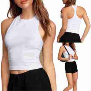 Hot Selling <b>High</b> Quality Custom Logo Cotton Summer Lady White Black Ribbed Crop Tank <b>Top</b> Woman - Product Image 2