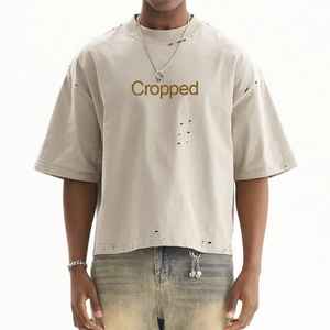 เสื้อยืดครอปผ้าฝ้าย100% สำหรับผู้ชายเสื้อยืดโอเวอร์ไซส์ผ้าเฮฟวีเวตโอเวอร์ไซส์ไม่มีลาย - Product Image 1