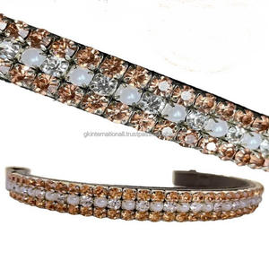 Correa de cuero para cejas de caballo, diseño personalizado y tamaños, con cristal verde esmeralda y cristal transparente ostentoso, venta al por mayor - Product Image 2