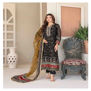 Robe de soirée de luxe pour femme, style Salwar Kameez, en soie Georgette pakistanaise originale, brodée, longueur ras du sol, confortable - Product Image 6