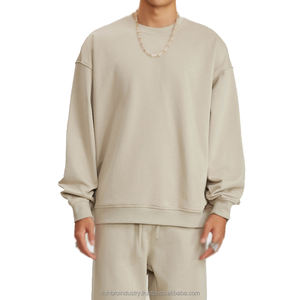 Qianyi Logo personnalisé col rond blanc graphique hommes sweats brodés lourd coton éponge français 300GSM sweat à col rond - Product Image 6