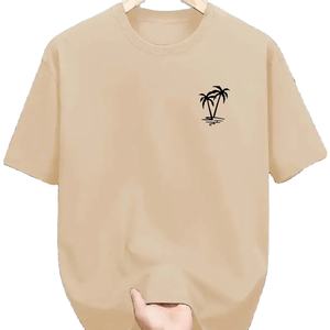 Camiseta de manga corta con cuello redondo para hombre, 100% algodón, informal, holgada, con estampado de cocotero, deportiva, de verano - Product Image 1