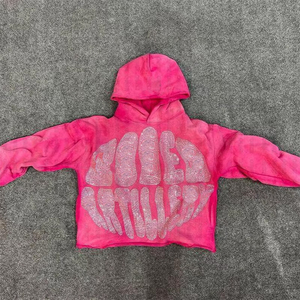 Sudadera con capucha de talla grande unisex, pantalones de chándal para hombre, media cremallera, logotipo personalizado, diamantes de imitación, piedra brillante, Diamante ostentoso, 100% algodón - Product Image 4