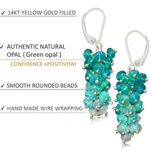 Pendientes de piedra natal de Plata de Ley 925 hechos a mano para mujer, racimo de cuentas de ópalo verde Natural, relleno de oro amarillo, regalo de boda - Product Image 5