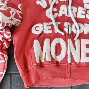 เสื้อฮู้ดดี้ผ้าฝ้ายเฟรนช์ฟลีซ 460gsm แบบสั่งทำพิเศษ พิมพ์ลาย 3 มิติ สไตล์วินเทจ ทรงโอเวอร์ไซส์ ล้างสีแบบแอซิด ทรงบ็อกซี่ ครอป ไซส์ XL ประดับด้วยคริสตัล - Product Image 6