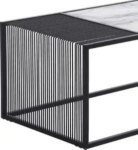 モダンメタルブラックアイアンコーヒーサイドテーブル自家製メタルフレームテーブル家庭用品用にカスタマイズされたユニークなスクエアデザインの大理石のトップ