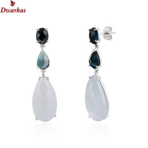 Boucles d'oreilles en argent sterling 925 de luxe avec topaze bleue de Londres pour femmes - Product Image 1