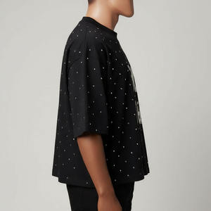 Fabricants de t-shirts oversize pour hommes, style streetwear, en tricot de haute qualité, délavé à l'acide, effet délavé soleil, style Y2K, personnalisés avec strass, écologiques et coupe carrée - Product Image 3