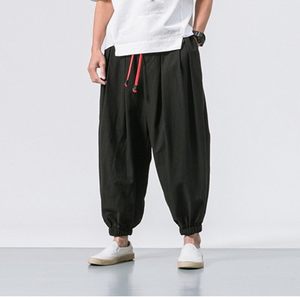 Pantalones de farol de lino y algodón relajados de Color sólido Unisex, pantalones holgados bohemios de playa con entrepierna caída, pantalones de Yoga con cordón de Hip Hop - Product Image 4