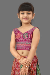 Ensemble Lehenga Choli Traditionnel Shoryam Fashion Bandhani Rose pour Enfants |   Robe longue pour filles, séchage rapide, pour Diwali, mariage, fête, 2-8 ans - Product Image 6